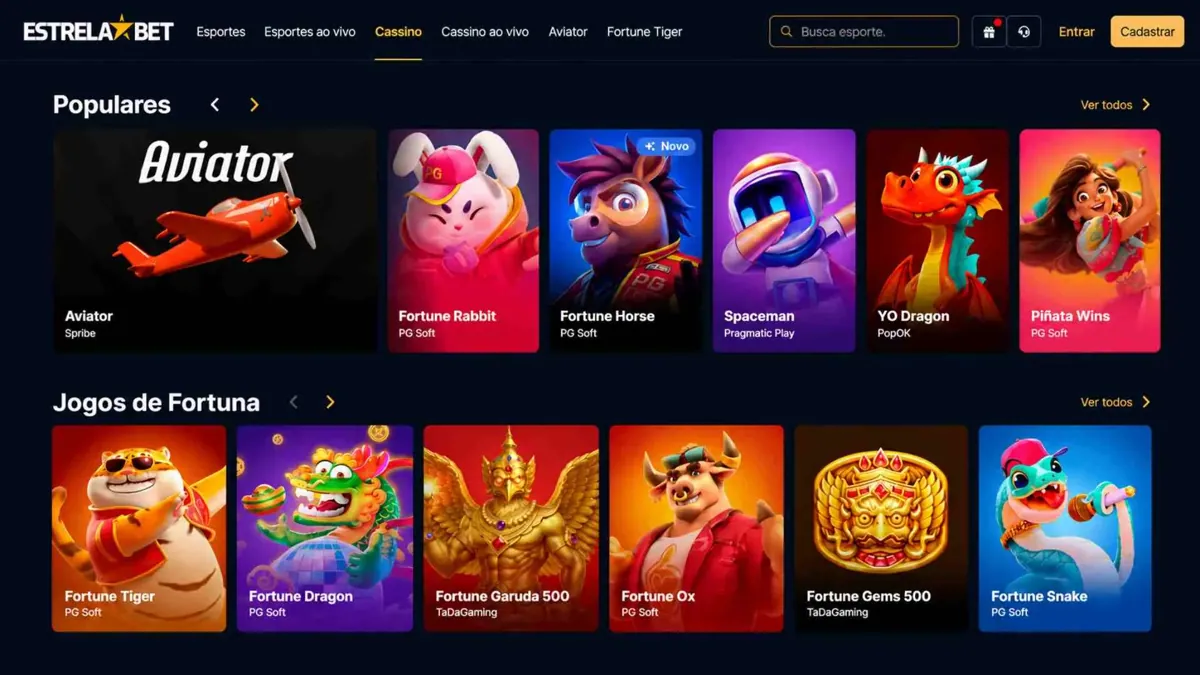 Lobby do cassino online Estrela Bet com jogos populares